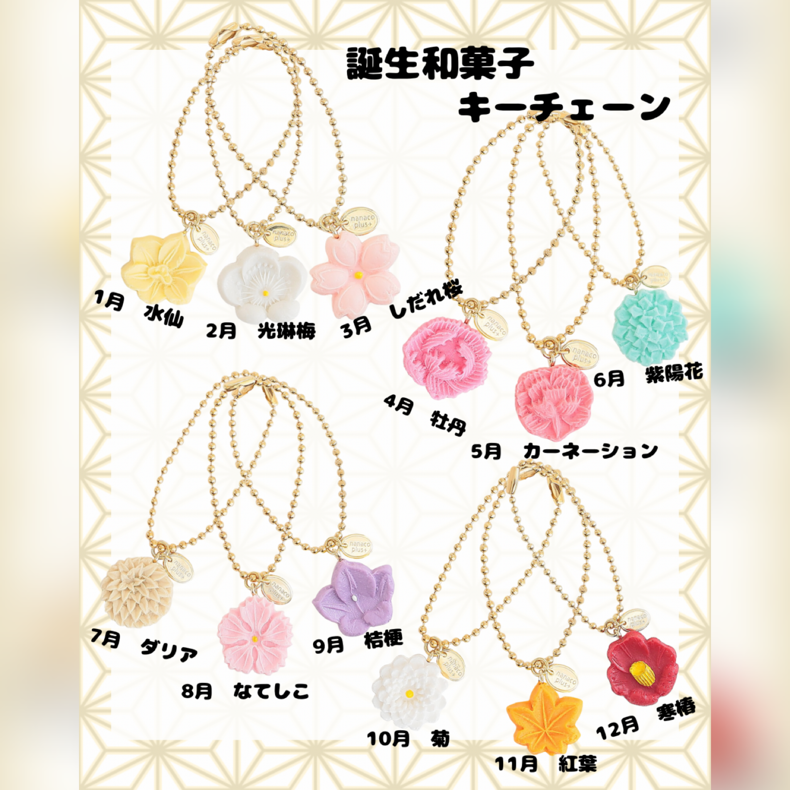 【新商品】9月19日(金)発売　誕生お干菓子キーチェーン　12種
