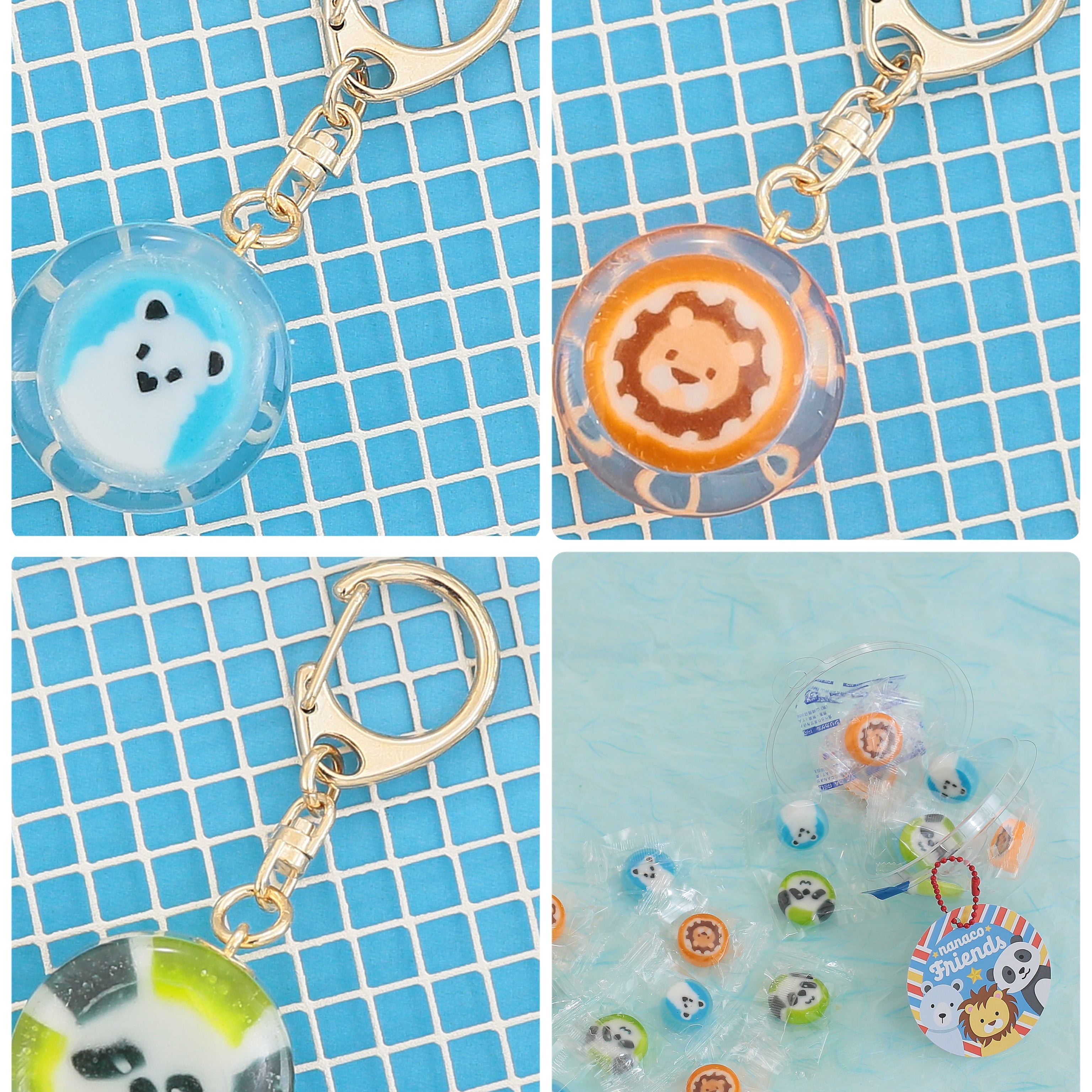 【新商品】10月17日(金)発売　飴のキーホルダー　パンダ　シロクマ　ライオン　nanaco friends candy9粒