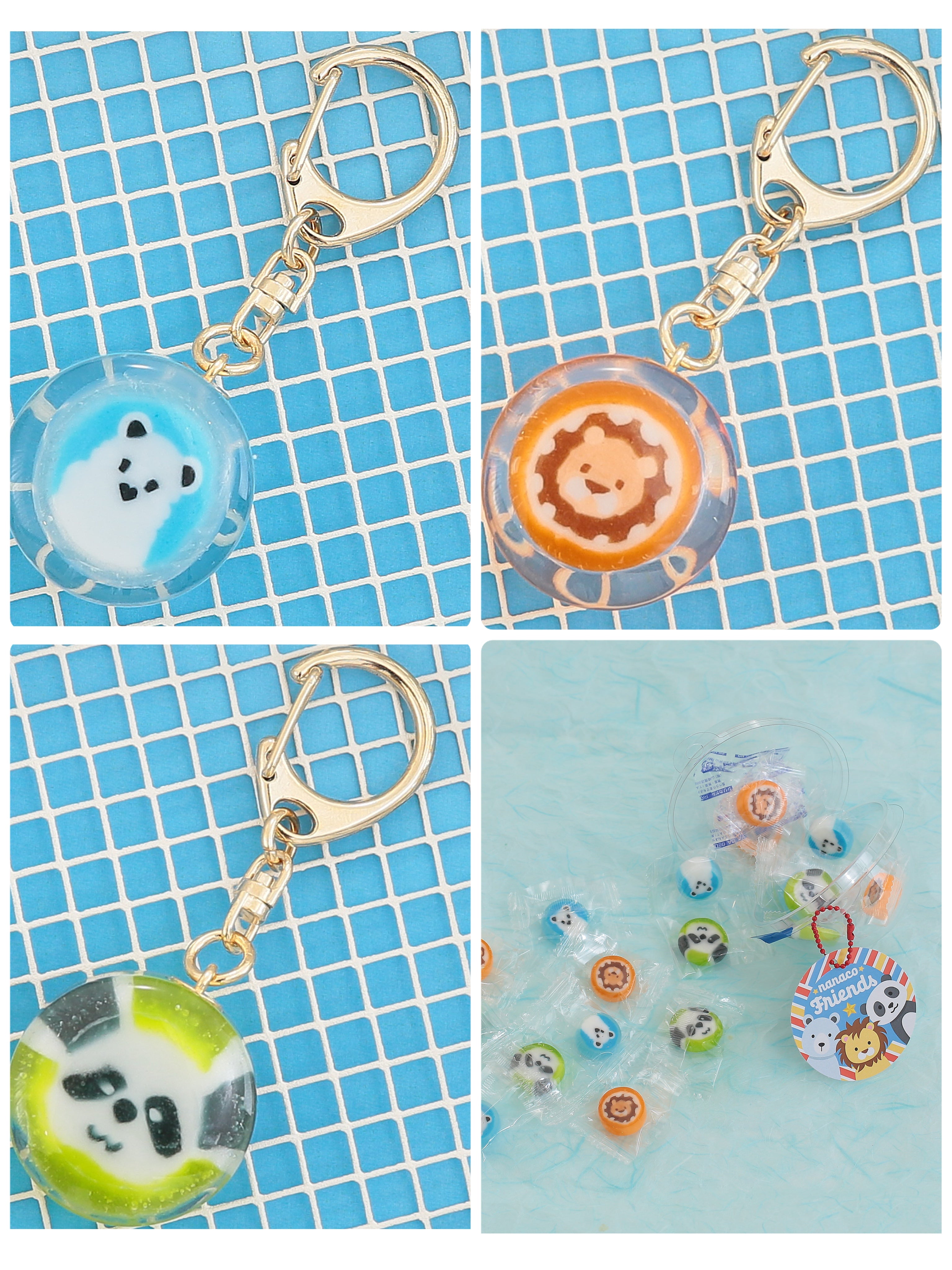 【新商品】10月17日(金)発売　飴のキーホルダー　パンダ　シロクマ　ライオン　nanaco friends candy9粒